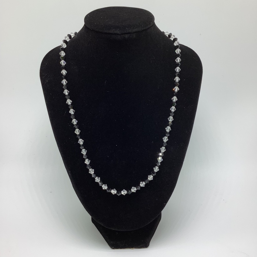 Black &‎ Clear Faceted Beaded Necklace Bicone Crystals